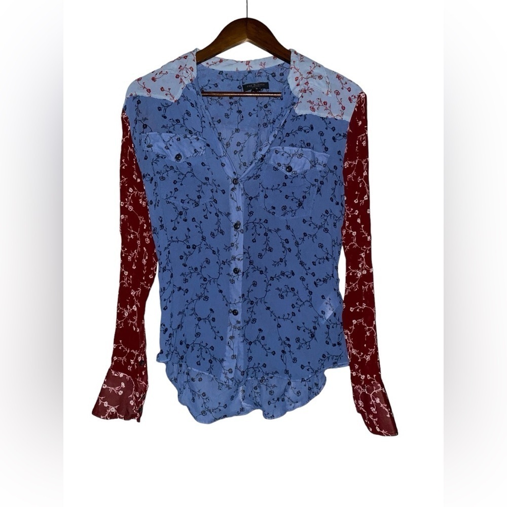 Rag & Bone Wyatt‎ Patchwork Floral Shirt Semi Sheer Country Western Women S